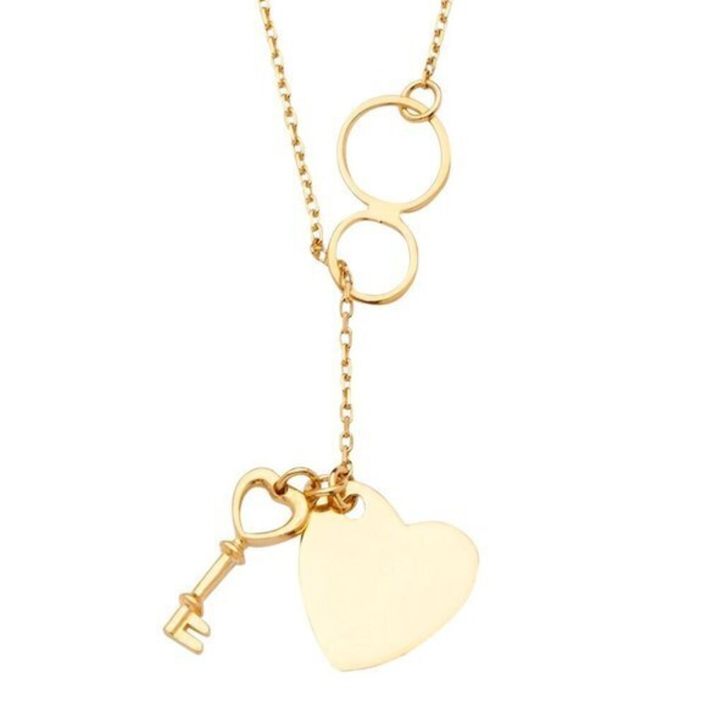 14K Y ellow Gold Heart & let & Lock Hanging Necklace